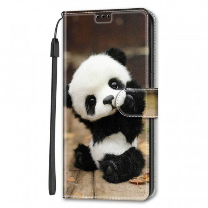 δερματινη θηκη Samsung Galaxy S22 Ultra 5G με κορδονι Παίξτε Little Panda Με Strap